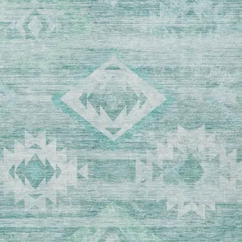 3' X 5' Aqua Turquoise And Ivory Southwestern Washable Indoor Outdoor Area Rug