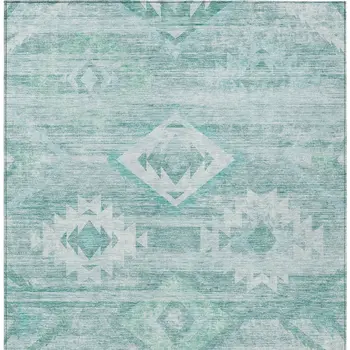 8' X 10' Aqua Turquoise And Ivory Southwestern Washable Indoor Outdoor Area Rug