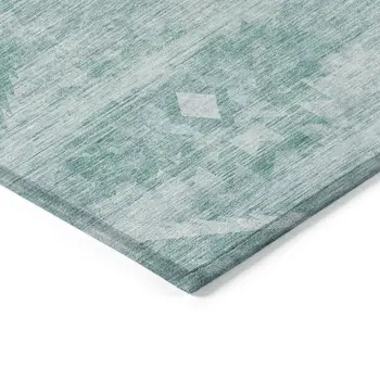9' X 12' Aqua Turquoise And Ivory Southwestern Washable Indoor Outdoor Area Rug