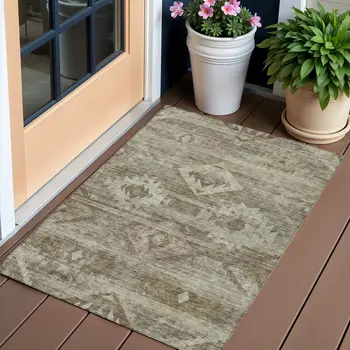 3' X 5' Brown Beige And Tan Southwestern Washable Indoor Outdoor Area Rug