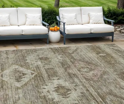 8' X 10' Brown Beige And Tan Southwestern Washable Indoor Outdoor Area Rug