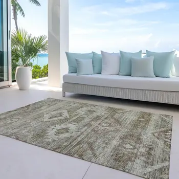 8' X 10' Brown Beige And Tan Southwestern Washable Indoor Outdoor Area Rug