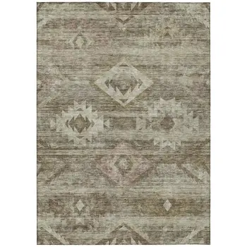 8' X 10' Brown Beige And Tan Southwestern Washable Indoor Outdoor Area Rug
