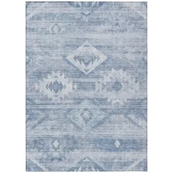 5' X 8' Denim Blue And Sky Blue Southwestern Washable Indoor Outdoor Area Rug