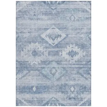 5' X 8' Denim Blue And Sky Blue Southwestern Washable Indoor Outdoor Area Rug