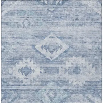 10' X 14' Denim Blue And Sky Blue Southwestern Washable Indoor Outdoor Area Rug
