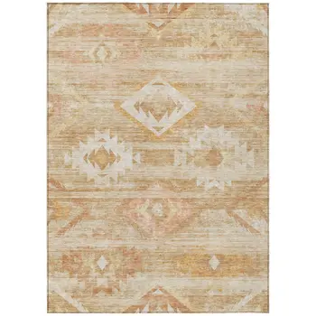 5' X 8' Copper Terra Cotta And Ivory Southwestern Washable Indoor Outdoor Area Rug