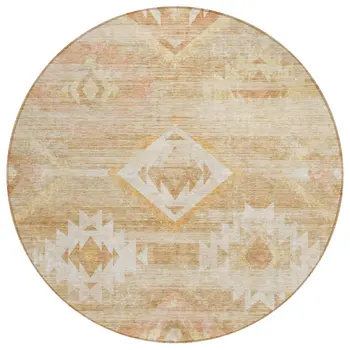8' Copper Terra Cotta And Ivory Round Southwestern Washable Indoor Outdoor Area Rug
