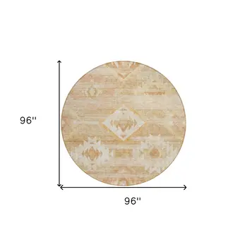 8' Copper Terra Cotta And Ivory Round Southwestern Washable Indoor Outdoor Area Rug