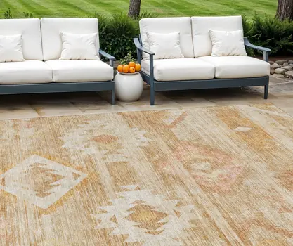 8' X 10' Copper Terra Cotta And Ivory Southwestern Washable Indoor Outdoor Area Rug