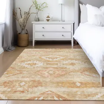 8' X 10' Copper Terra Cotta And Ivory Southwestern Washable Indoor Outdoor Area Rug