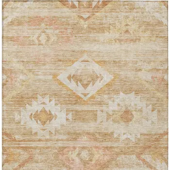 9' X 12' Copper Terra Cotta And Ivory Southwestern Washable Indoor Outdoor Area Rug