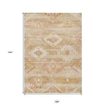 9' X 12' Copper Terra Cotta And Ivory Southwestern Washable Indoor Outdoor Area Rug
