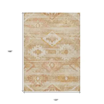10' X 14' Copper Terra Cotta And Ivory Southwestern Washable Indoor Outdoor Area Rug