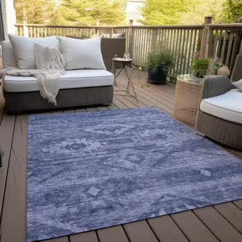 3' X 5' Navy Blue And Denim Blue Southwestern Washable Indoor Outdoor Area Rug