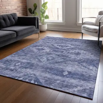 3' X 5' Navy Blue And Denim Blue Southwestern Washable Indoor Outdoor Area Rug
