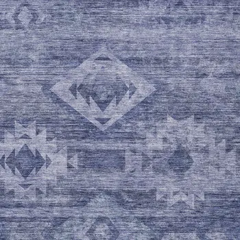 8' X 10' Navy Blue And Denim Blue Southwestern Washable Indoor Outdoor Area Rug
