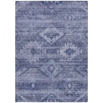 9' X 12' Navy Blue And Denim Blue Southwestern Washable Indoor Outdoor Area Rug