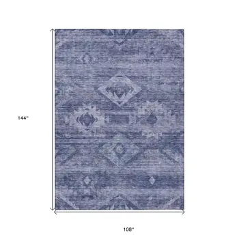9' X 12' Navy Blue And Denim Blue Southwestern Washable Indoor Outdoor Area Rug