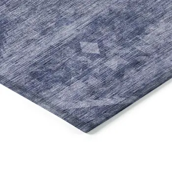 9' X 12' Navy Blue And Denim Blue Southwestern Washable Indoor Outdoor Area Rug