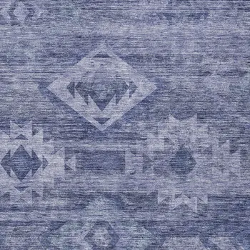 9' X 12' Navy Blue And Denim Blue Southwestern Washable Indoor Outdoor Area Rug