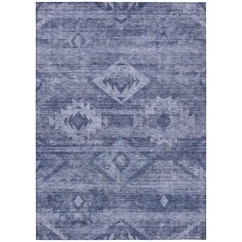 10' X 14' Navy Blue And Denim Blue Southwestern Washable Indoor Outdoor Area Rug