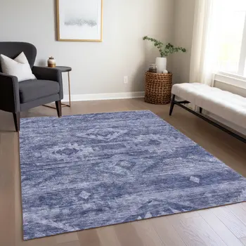 10' X 14' Navy Blue And Denim Blue Southwestern Washable Indoor Outdoor Area Rug