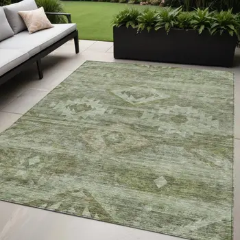 5' X 8' Olive Green And Fern Green Southwestern Washable Indoor Outdoor Area Rug