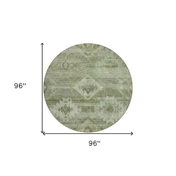 8' Olive Green And Fern Green Round Southwestern Washable Indoor Outdoor Area Rug