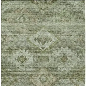 8' X 10' Olive Green And Fern Green Southwestern Washable Indoor Outdoor Area Rug