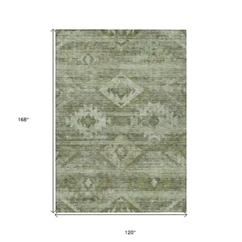 10' X 14' Olive Green And Fern Green Southwestern Washable Indoor Outdoor Area Rug