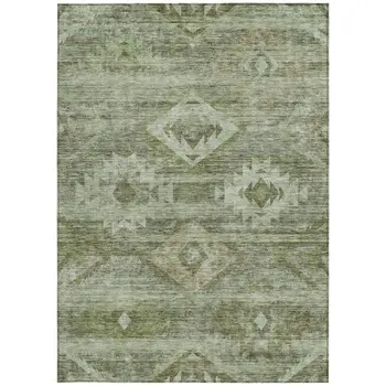 10' X 14' Olive Green And Fern Green Southwestern Washable Indoor Outdoor Area Rug
