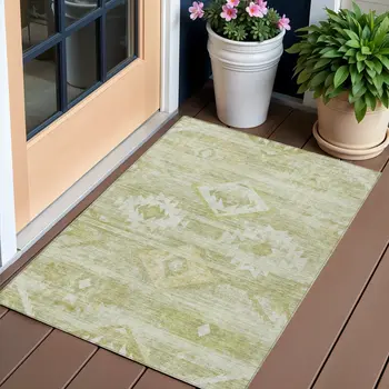 3' X 5' Sage Artichoke Green And Mint Green Southwestern Washable Indoor Outdoor Area Rug