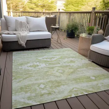 3' X 5' Sage Artichoke Green And Mint Green Southwestern Washable Indoor Outdoor Area Rug