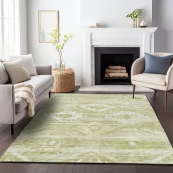 3' X 5' Sage Artichoke Green And Mint Green Southwestern Washable Indoor Outdoor Area Rug