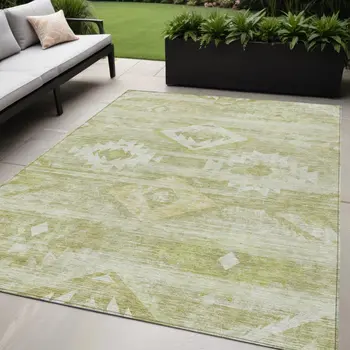 5' X 8' Sage Artichoke Green And Mint Green Southwestern Washable Indoor Outdoor Area Rug