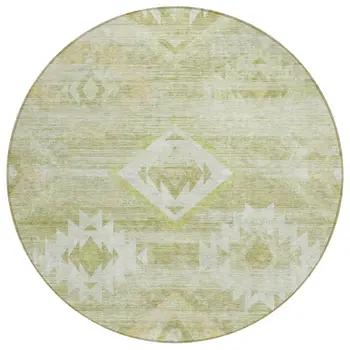 8' Sage Artichoke Green And Mint Green Round Southwestern Washable Indoor Outdoor Area Rug