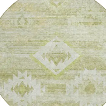 8' Sage Artichoke Green And Mint Green Round Southwestern Washable Indoor Outdoor Area Rug