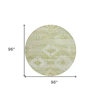 8' Sage Artichoke Green And Mint Green Round Southwestern Washable Indoor Outdoor Area Rug