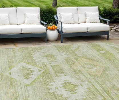 8' X 10' Sage Artichoke Green And Mint Green Southwestern Washable Indoor Outdoor Area Rug