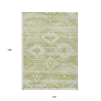 10' X 14' Sage Artichoke Green And Mint Green Southwestern Washable Indoor Outdoor Area Rug