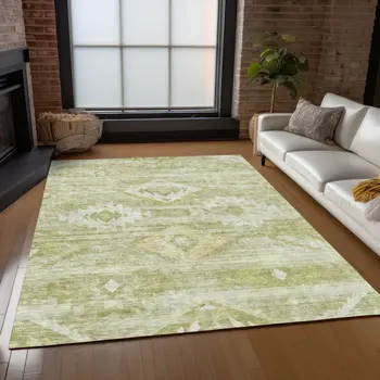 10' X 14' Sage Artichoke Green And Mint Green Southwestern Washable Indoor Outdoor Area Rug