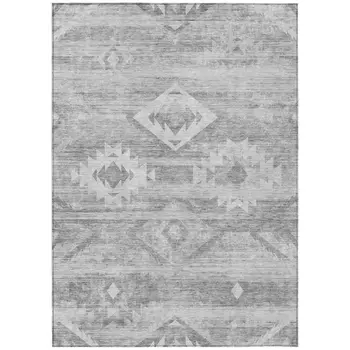 9' X 12' Silver Gray And Charcoal Southwestern Washable Indoor Outdoor Area Rug