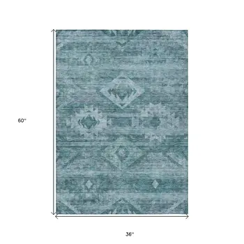 3' X 5' Teal Blue And Aqua Southwestern Washable Indoor Outdoor Area Rug