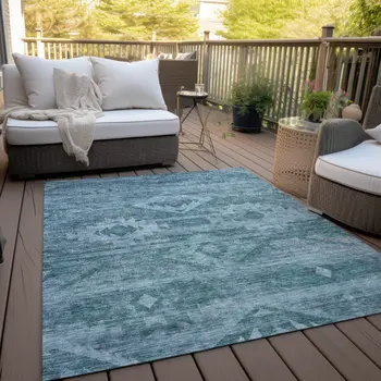 3' X 5' Teal Blue And Aqua Southwestern Washable Indoor Outdoor Area Rug
