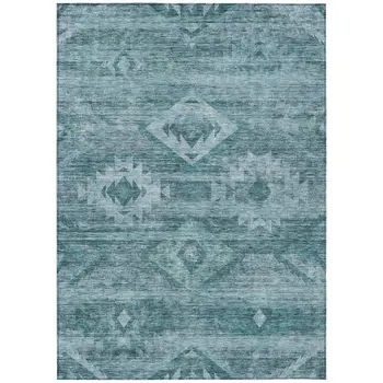3' X 5' Teal Blue And Aqua Southwestern Washable Indoor Outdoor Area Rug