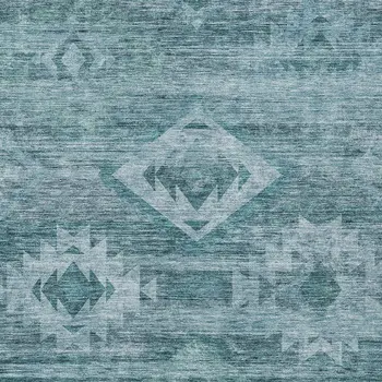 3' X 5' Teal Blue And Aqua Southwestern Washable Indoor Outdoor Area Rug