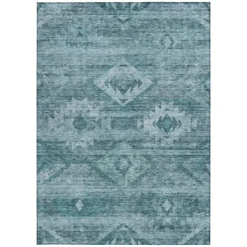 10' X 14' Teal Blue And Aqua Southwestern Washable Indoor Outdoor Area Rug