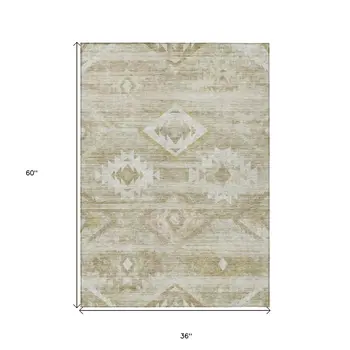 3' X 5' Taupe Beige And Tan Southwestern Washable Indoor Outdoor Area Rug