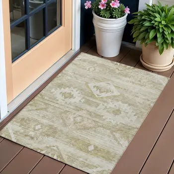 3' X 5' Taupe Beige And Tan Southwestern Washable Indoor Outdoor Area Rug